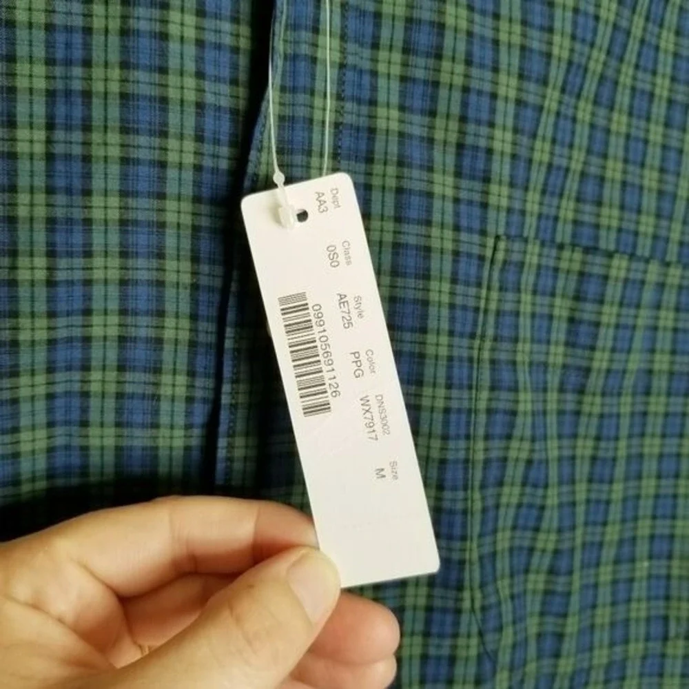 J. Crew Mens Stretch Secret Wash‎ Shirt Pine Plaid Organic Cotton Button Up M